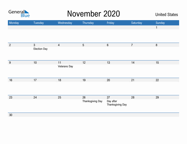 Fillable November 2020 Calendar