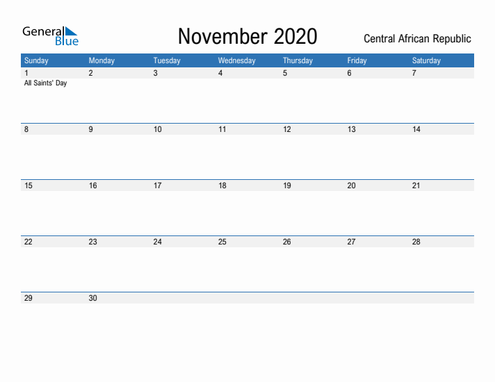 Fillable November 2020 Calendar