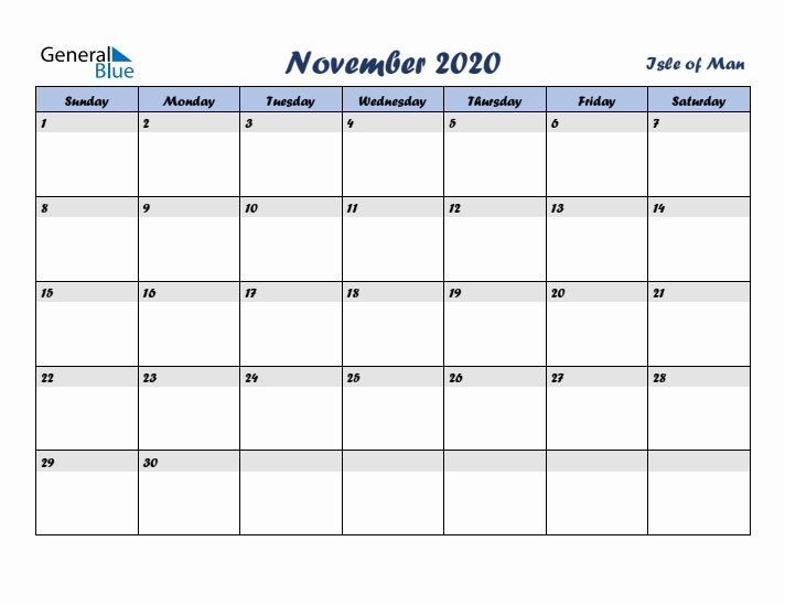 November 2020 Calendar with Holidays in Isle of Man