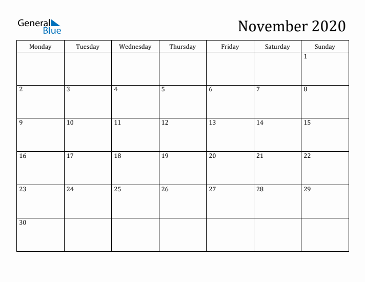 November 2020 Calendar