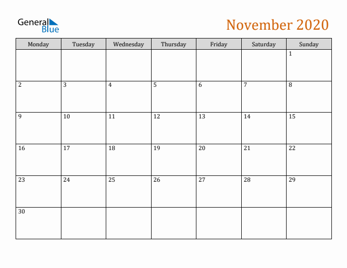 Editable November 2020 Calendar