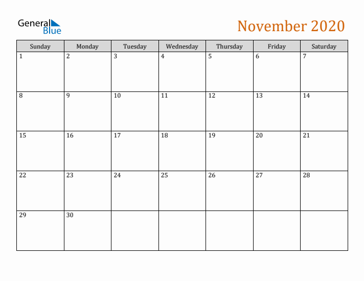 Editable November 2020 Calendar