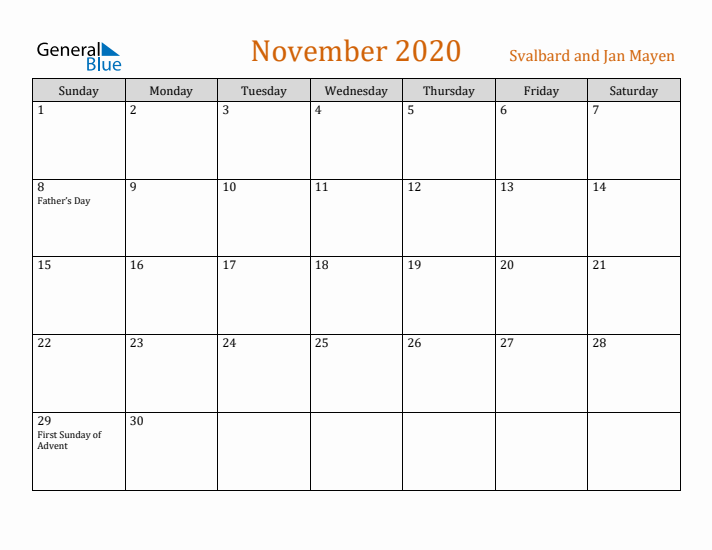 November 2020 Holiday Calendar with Sunday Start