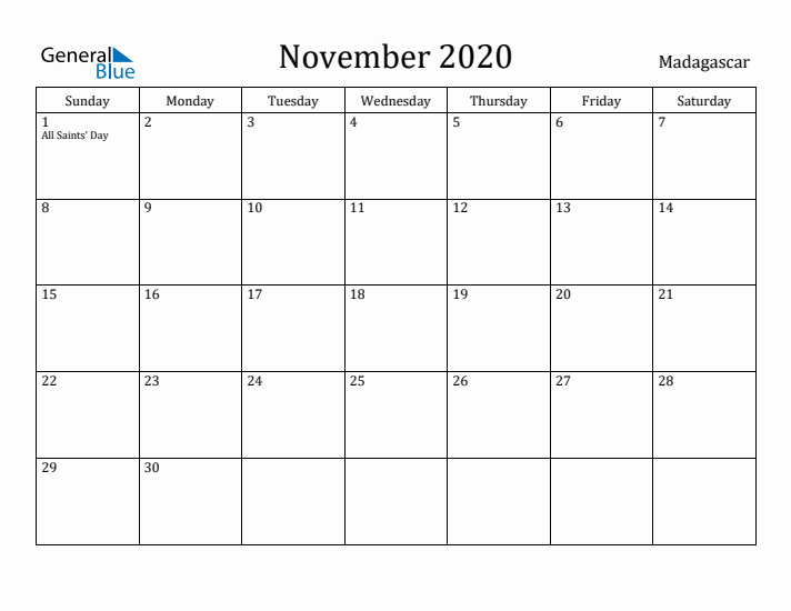 November 2020 Calendar Madagascar