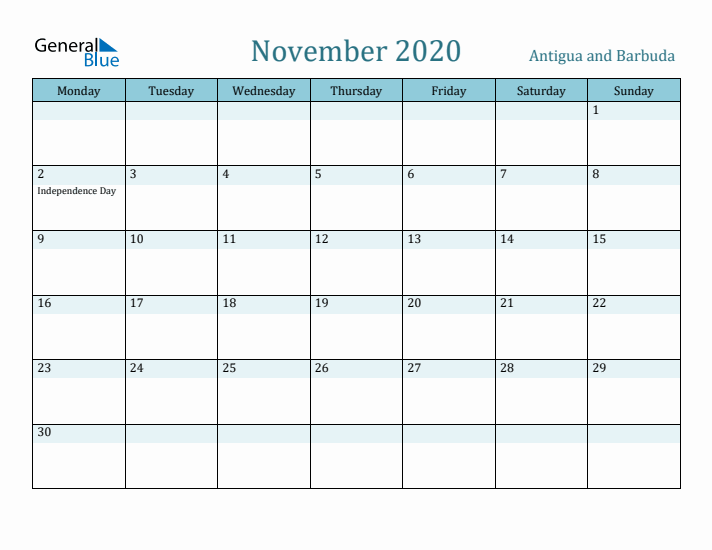 November 2020 Calendar with Holidays