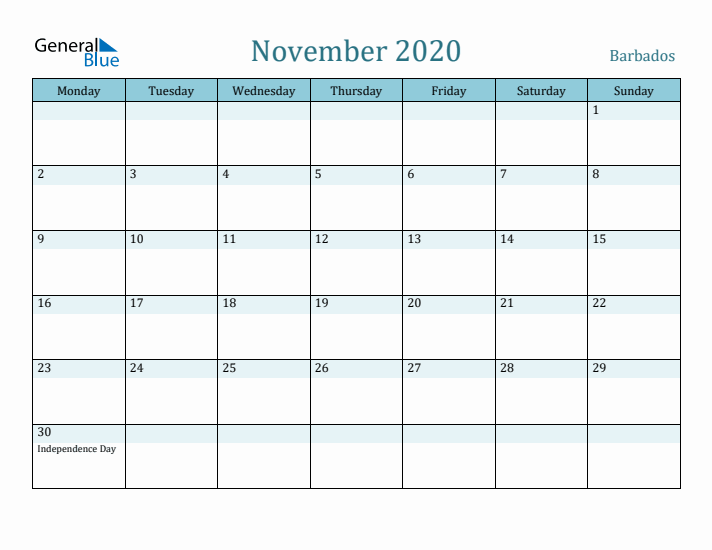 November 2020 Calendar with Holidays