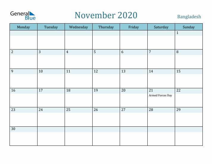 November 2020 Calendar with Holidays