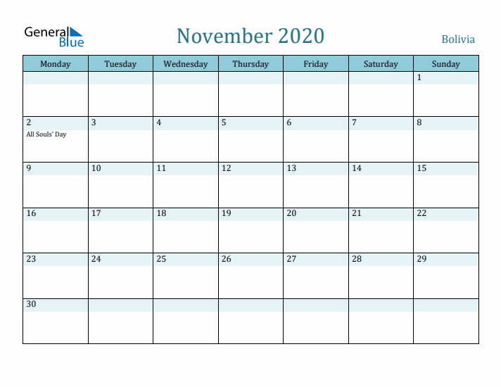 November 2020 Calendar with Holidays