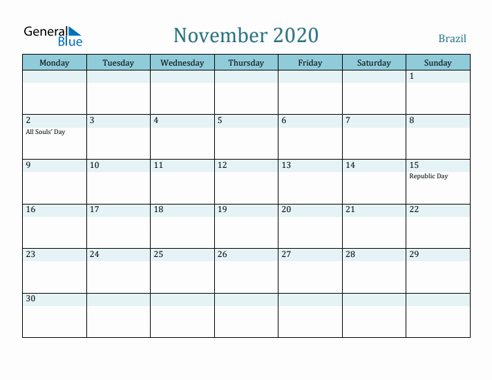 November 2020 Calendar with Holidays