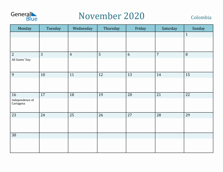 November 2020 Calendar with Holidays