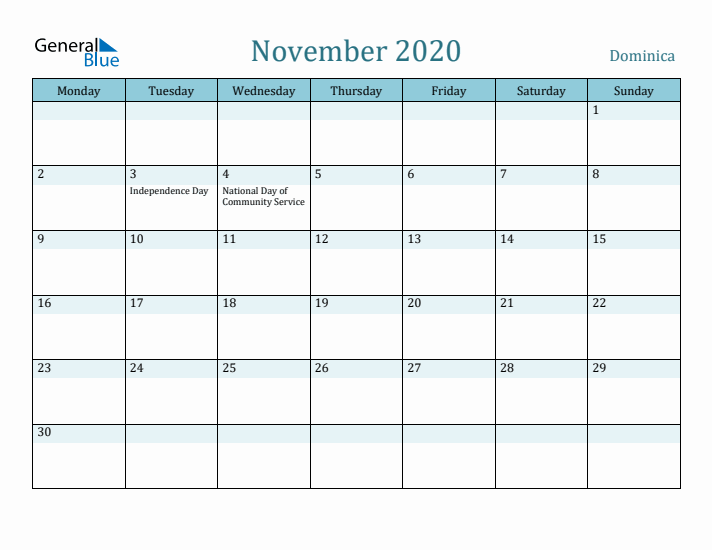 November 2020 Calendar with Holidays