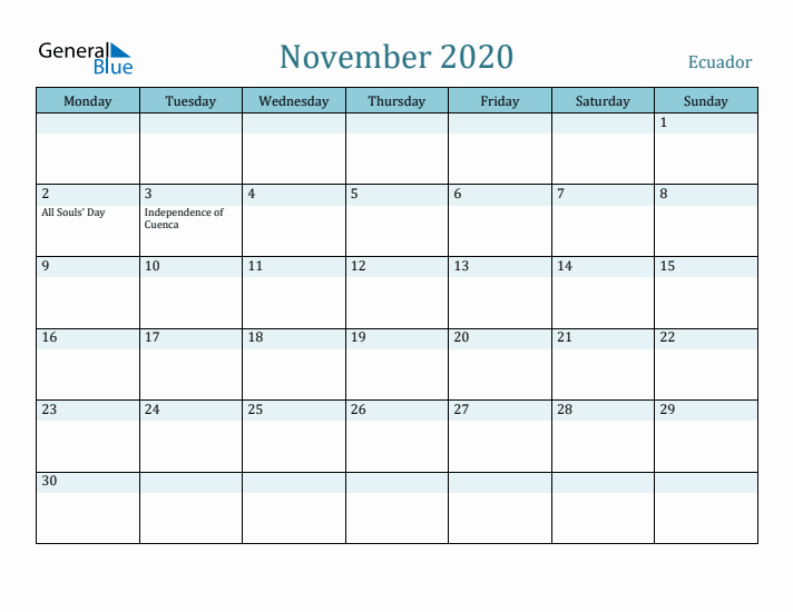 November 2020 Calendar with Holidays