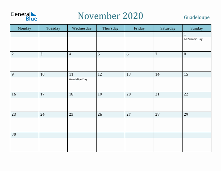 November 2020 Calendar with Holidays