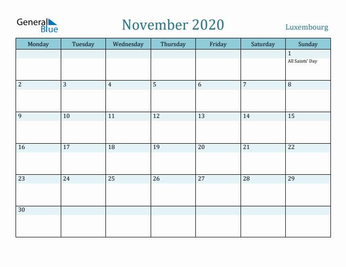 November 2020 Calendar with Holidays