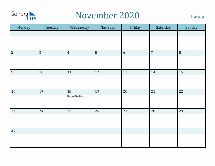 November 2020 Calendar with Holidays