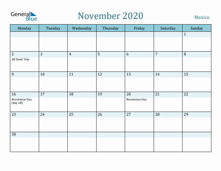 November 2020 Calendar with Holidays