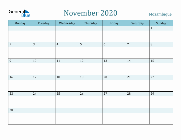 November 2020 Calendar with Holidays