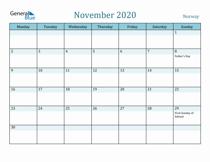 November 2020 Calendar with Holidays