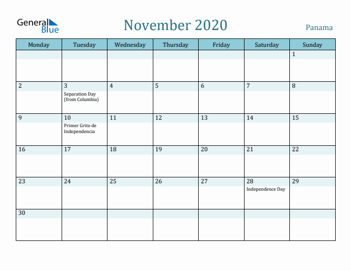 November 2020 Calendar with Holidays