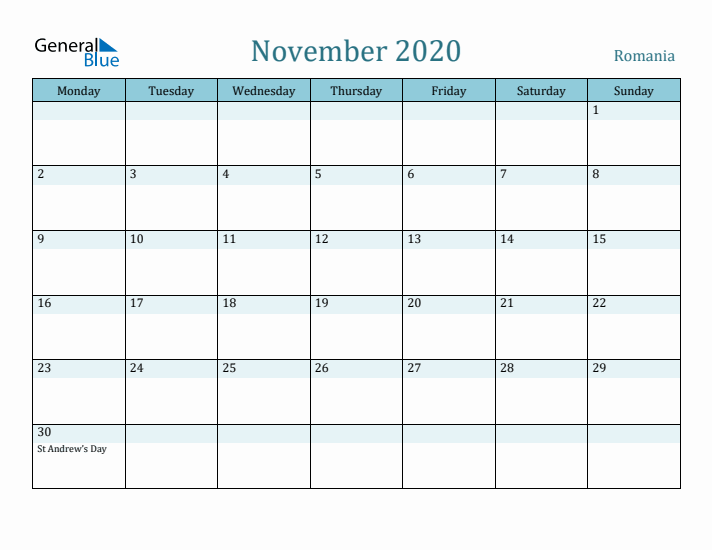 November 2020 Calendar with Holidays