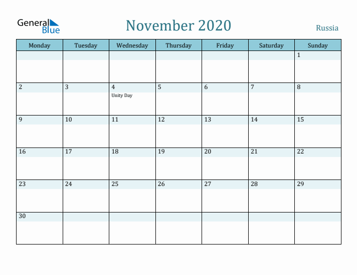 November 2020 Calendar with Holidays