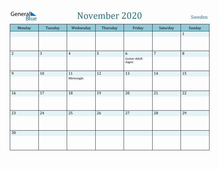 November 2020 Calendar with Holidays