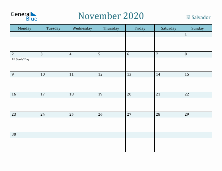 November 2020 Calendar with Holidays