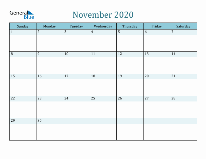 November 2020 Printable Calendar