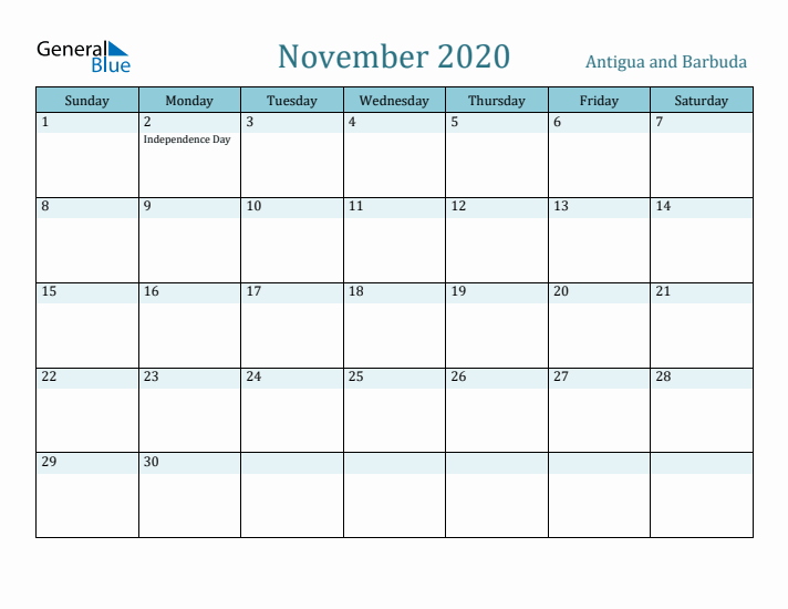 November 2020 Calendar with Holidays