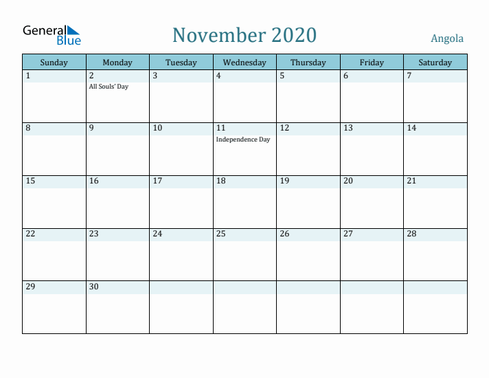 November 2020 Calendar with Holidays