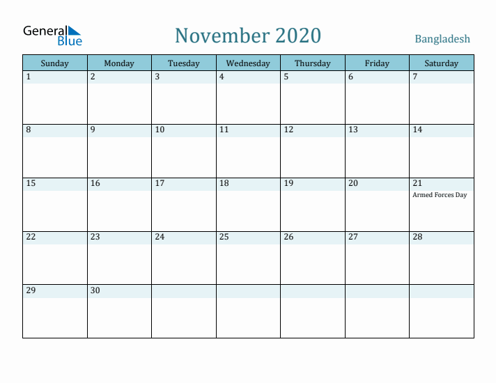 November 2020 Calendar with Holidays