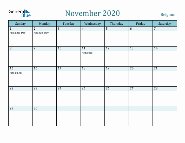 November 2020 Calendar with Holidays