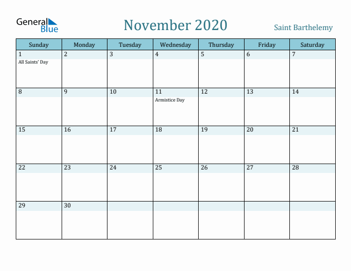 November 2020 Calendar with Holidays