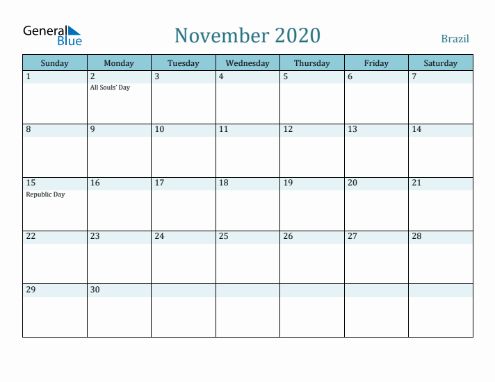 November 2020 Calendar with Holidays