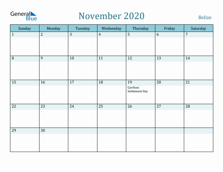 November 2020 Calendar with Holidays