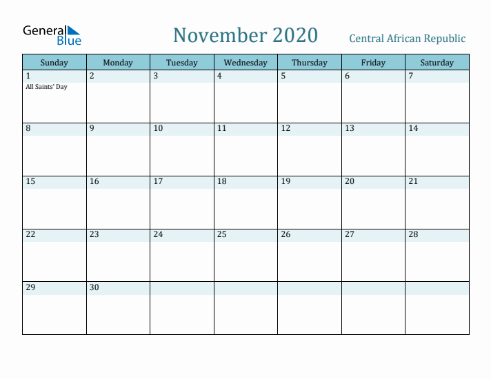 November 2020 Calendar with Holidays