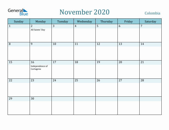 November 2020 Calendar with Holidays