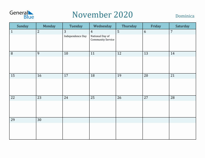 November 2020 Calendar with Holidays