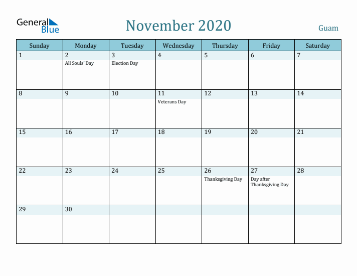 November 2020 Calendar with Holidays