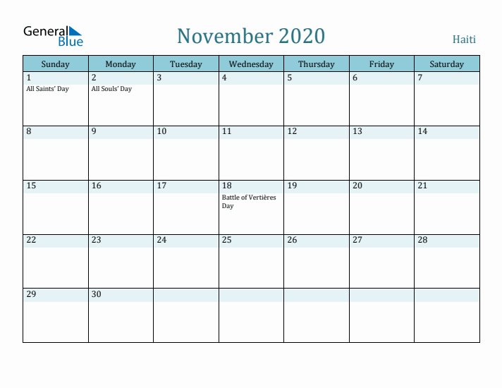 November 2020 Calendar with Holidays