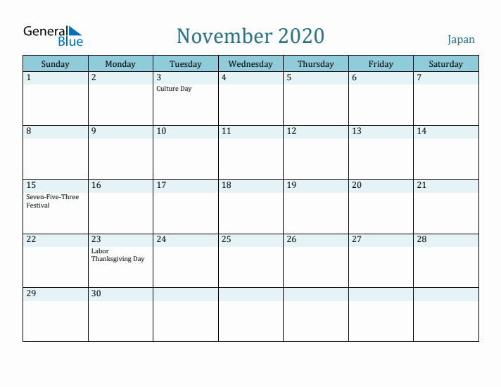 November 2020 Calendar with Holidays