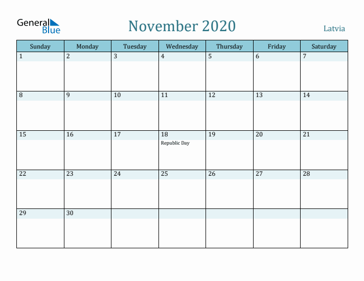 November 2020 Calendar with Holidays