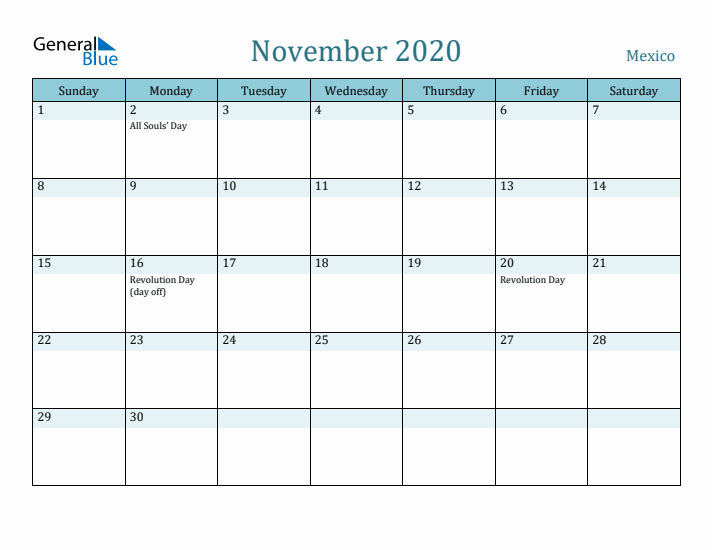 November 2020 Calendar with Holidays