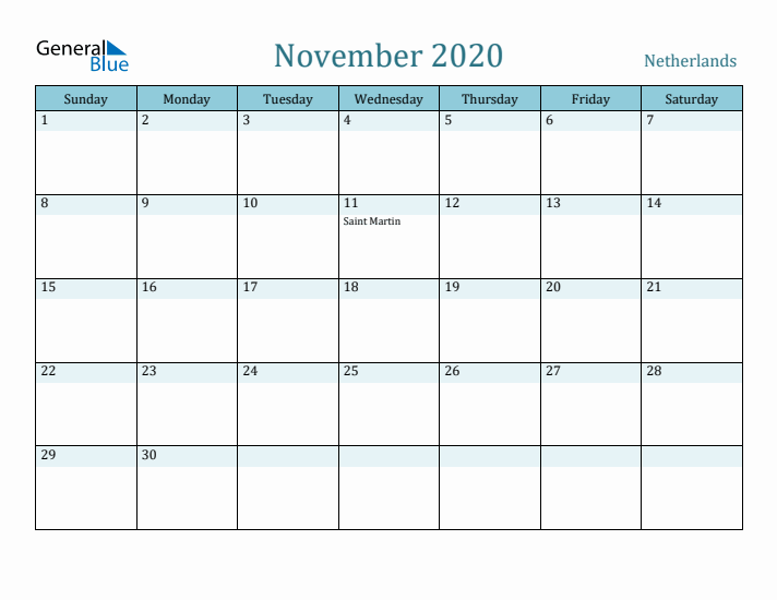 November 2020 Calendar with Holidays