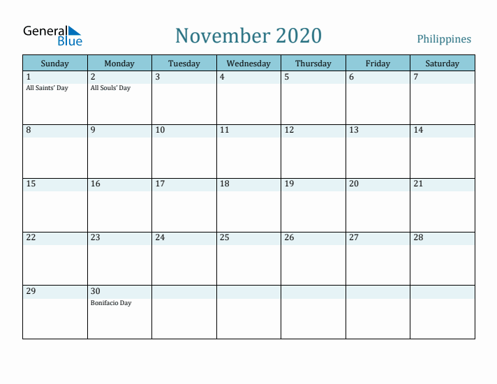 November 2020 Calendar with Holidays