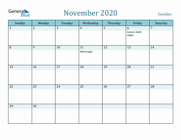 November 2020 Calendar with Holidays