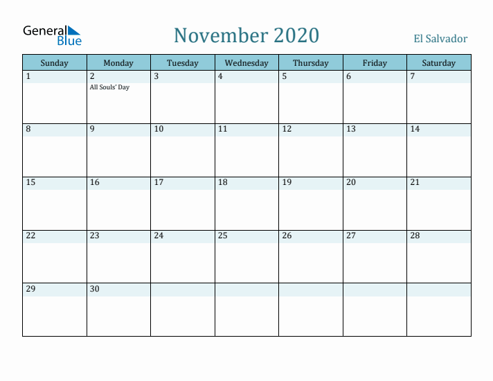 November 2020 Calendar with Holidays