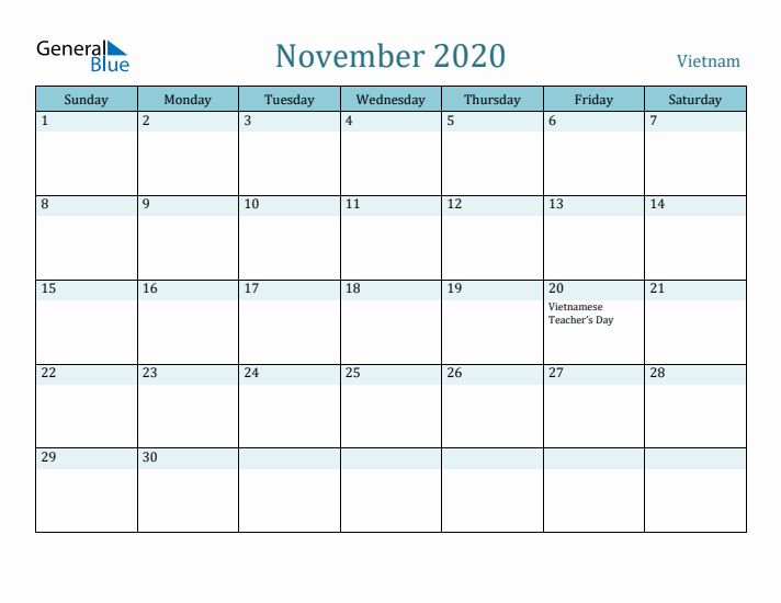 November 2020 Calendar with Holidays