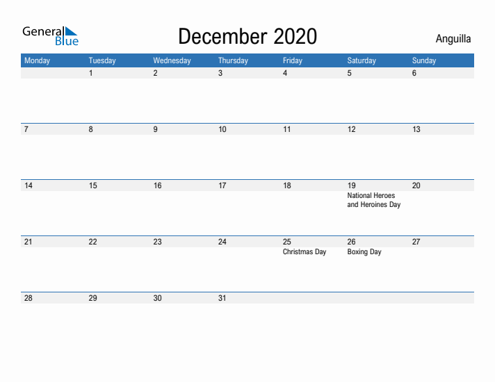 Fillable December 2020 Calendar