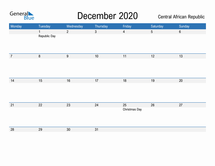 Fillable December 2020 Calendar